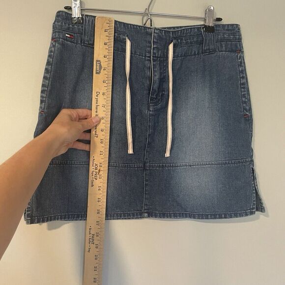 Vintage Tommy Jeans Denim Jean Mini Skirt Women's Juniors 7 Drawstring Side Slit - Picture 2 of 8